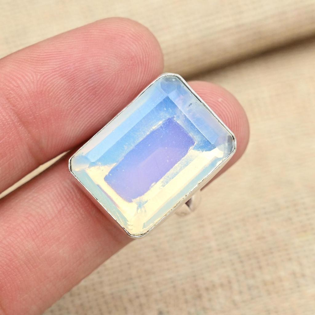 Thanksgiving Faceted Milky Opal Gemstone 925 Sterling Silver Handmade Ring Gift For Women
