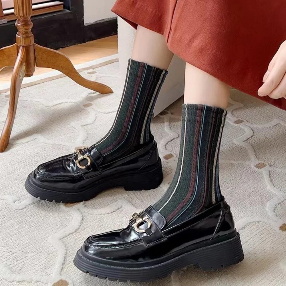5 Pair Retro Harajuku Socks Korean Style Mid-calf Socks Fashion Striped Socks  for Women