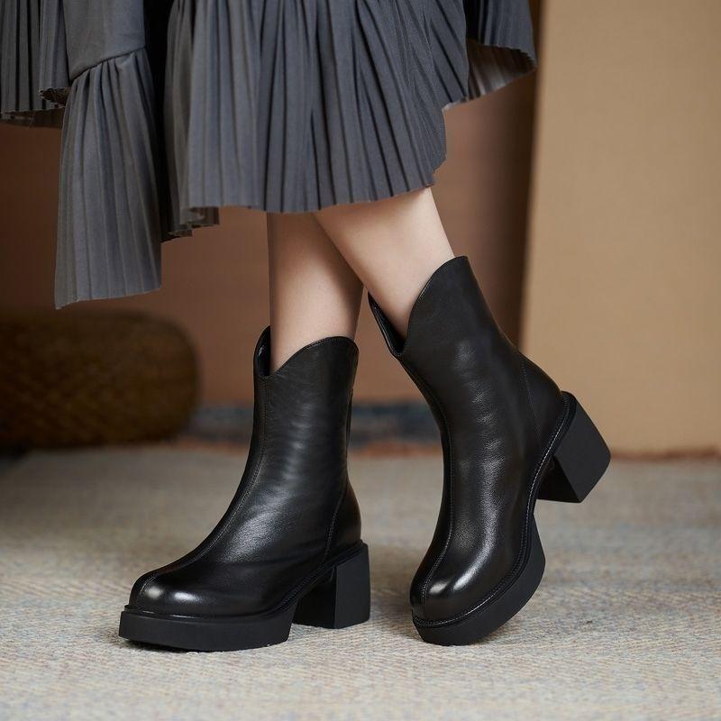 Fashion Booties Black Plain Zip Chunky Heel High Quality Woman Short Shoes Goth Boot On Offer Chic and Elegant Pu Ankle Boots for Women