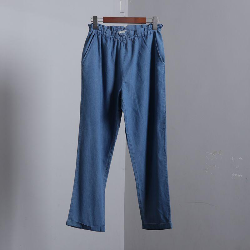 

Тенсел Светло-голубой Рюши Эластичная талия Мягкие Облегающие брюки Light blue L