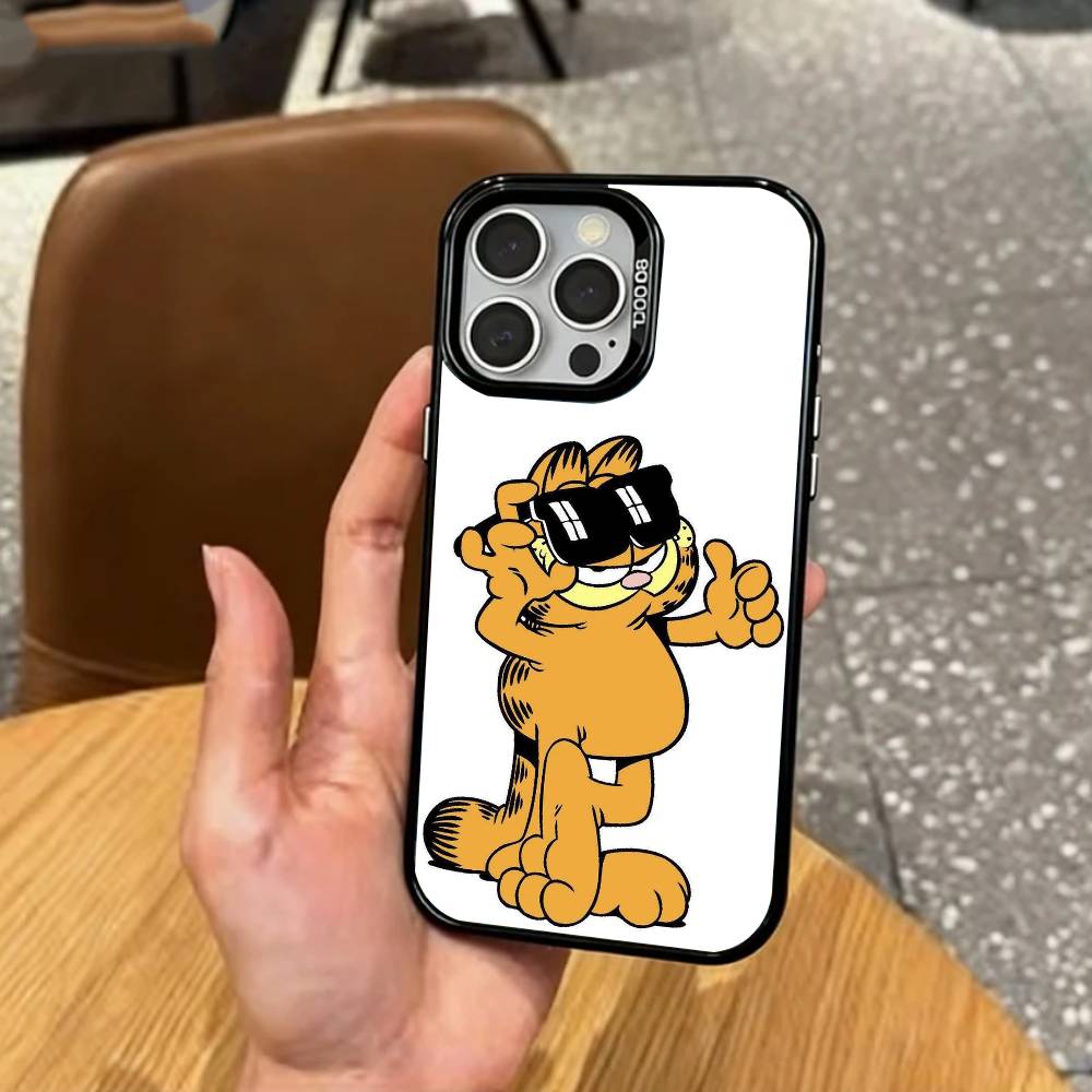 P-Playful G-Garfield C-Cat Phone Case For iPhone17,16,15,14,13,12,11 Plus,Pro Max Colored Silver Plated Inside Cover