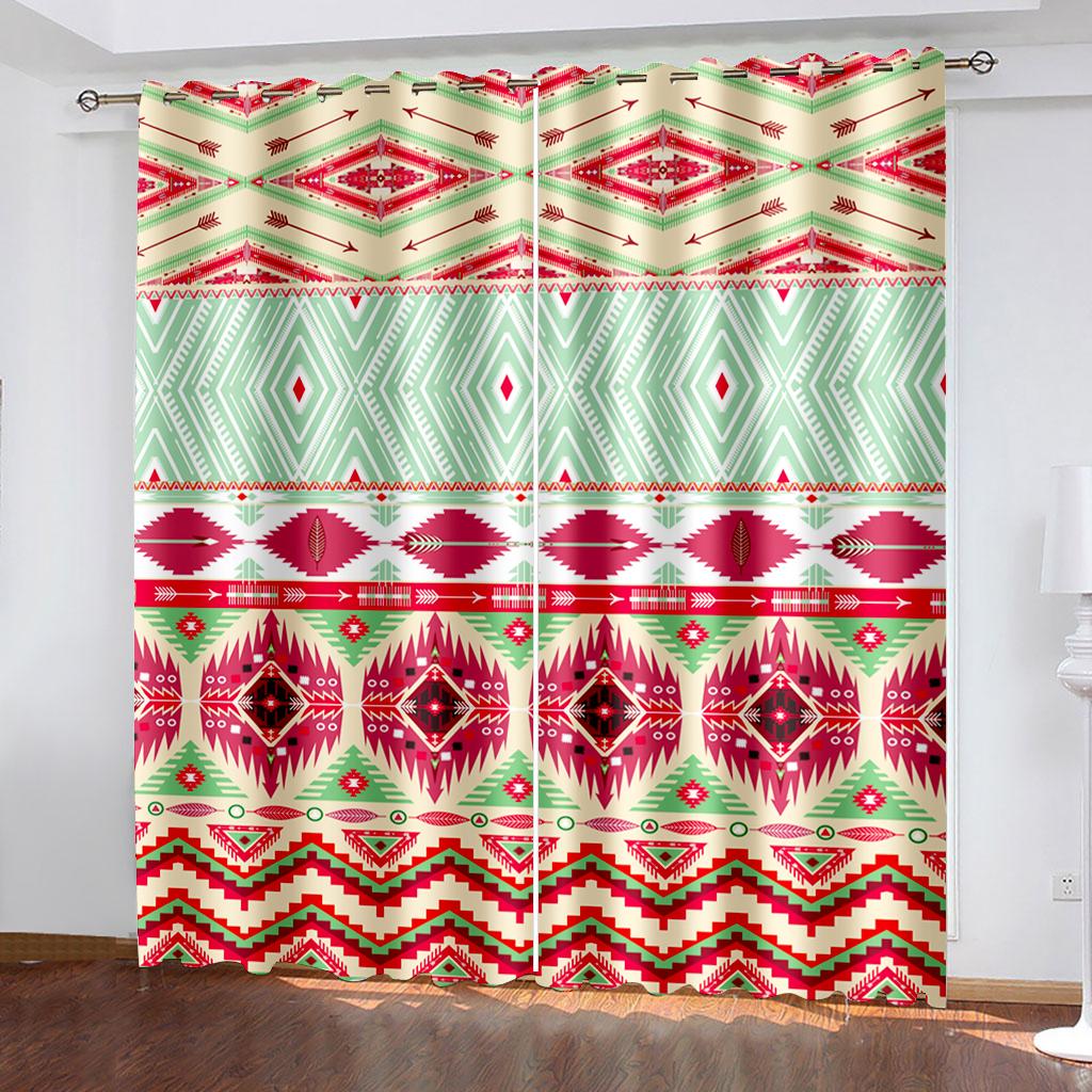 Geometric Semi-Blackout Window Curtains Bohemian Window Curtain for Living Room&Bedroom Drapes Decor(2Panels)Cotinas De Sala