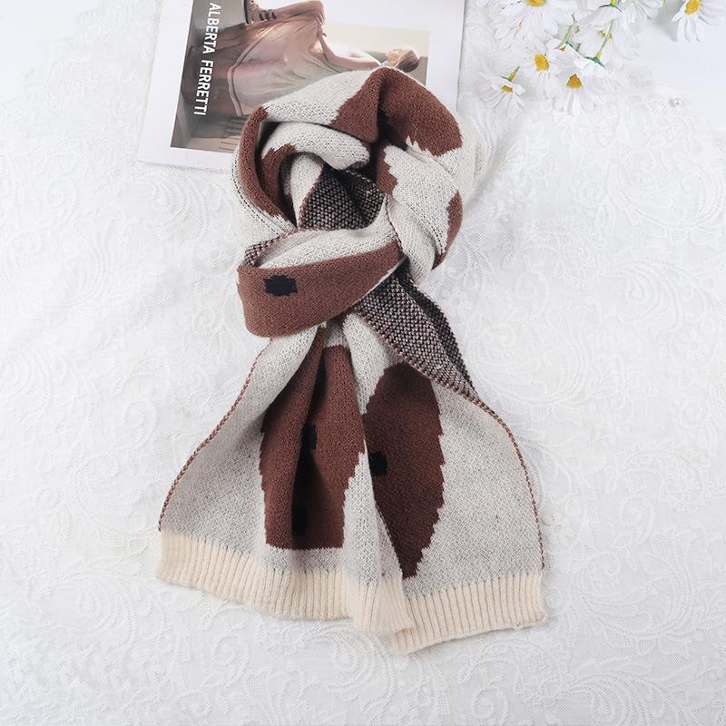 

Japanese Cute Dog Knitted Scarf for Women, Winter Warmth, Student Couple s Neck with Wool белый