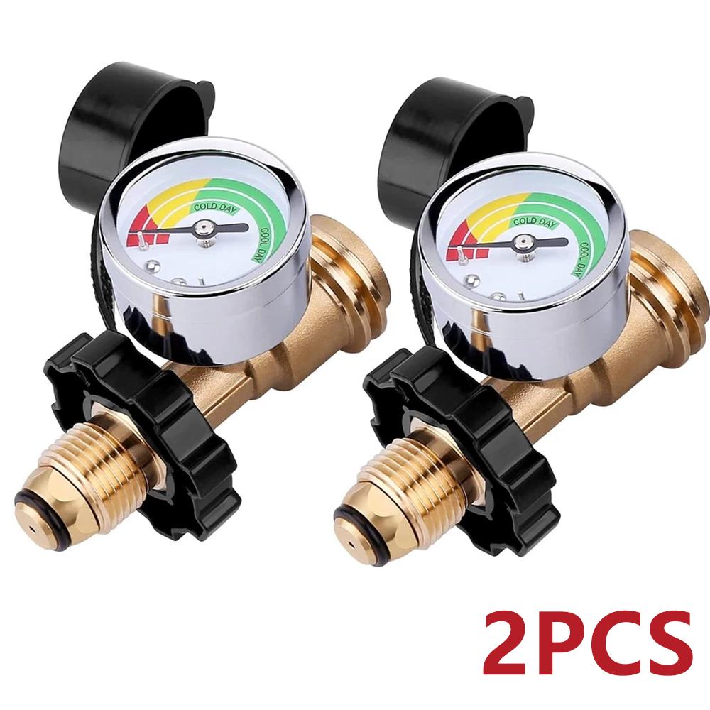 

2pcs Brass Propane Tank Adapter With Pressure Gauge Converter QCC1 Inflatable Joint For BBQ Grill Heater Rv Campe Cylinder золотий