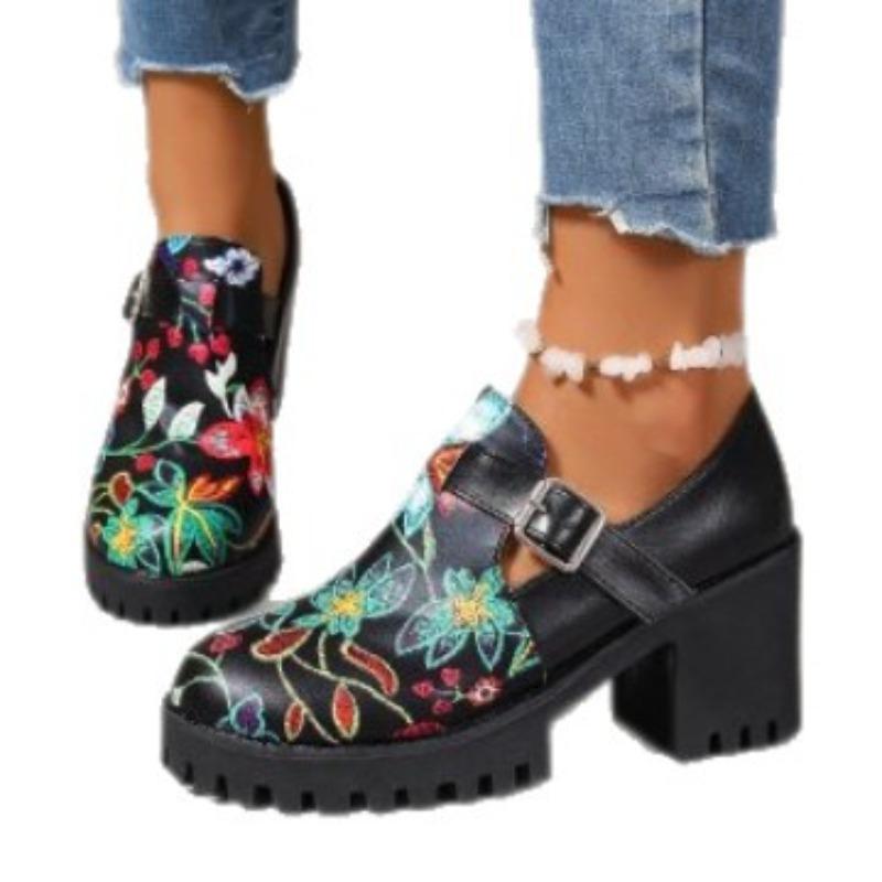 

New style leather high-heeled women s shoes with thick heels and single platform sole 42 червоний/чорний