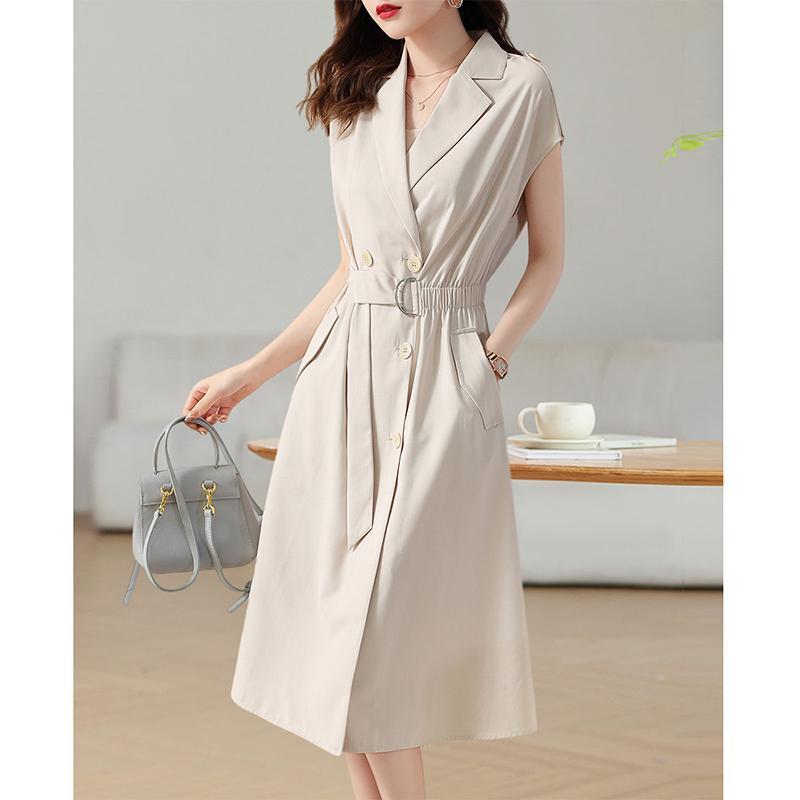 2025 Summer Fashion Double Breasted Suit Collar A-Line Dress