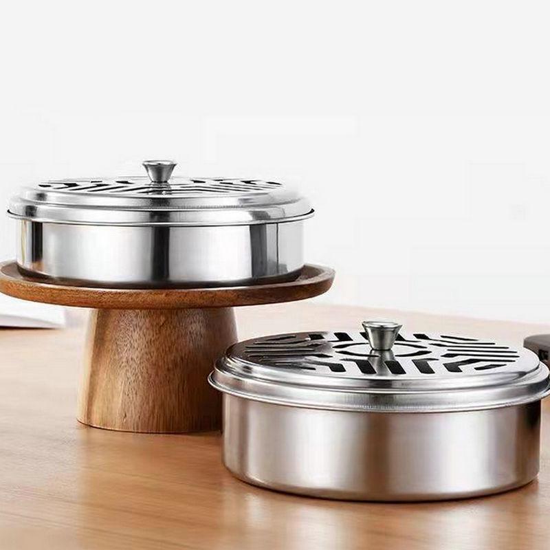Stainless Steel Fireproof Mosquito Coil Holder with Lid - Portable and Anti-Scald Ash Catcher Plate