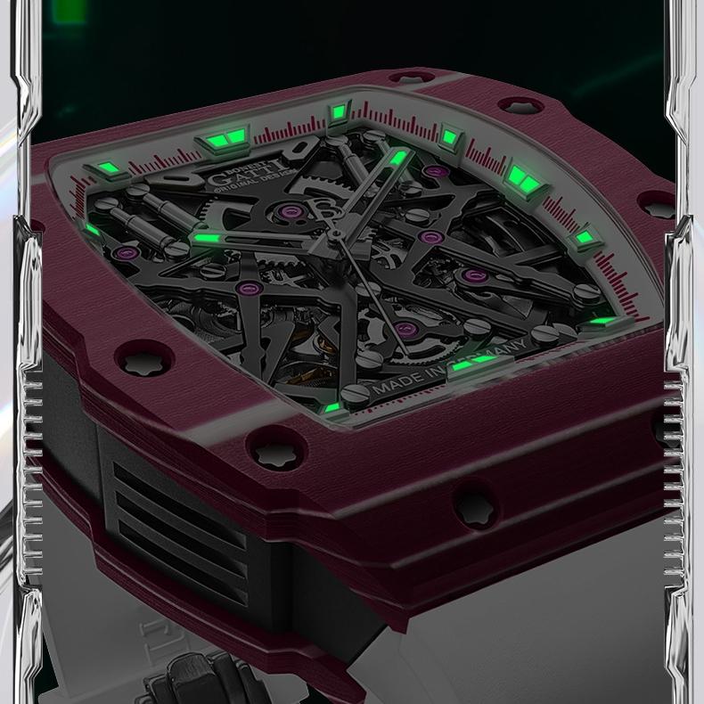 Bonest Gatti Herren Mechanische Uhr Leuchtend Kohlefaser