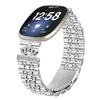 For Fitbit Versa 3/Sense Watch Band 7-Bead Rhinestone Crown Stainless Steel Strap Silver