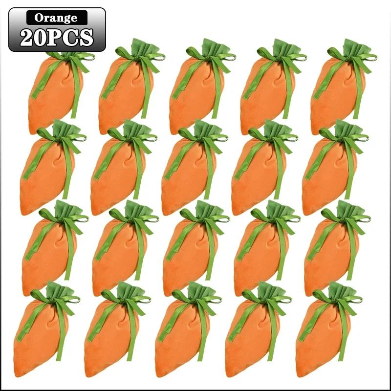 10/20/40PCS Easter Carrot Gift Bags Polyester Candy Packaging for Holiday Gifts Storage Decoration Party Easter Decorations