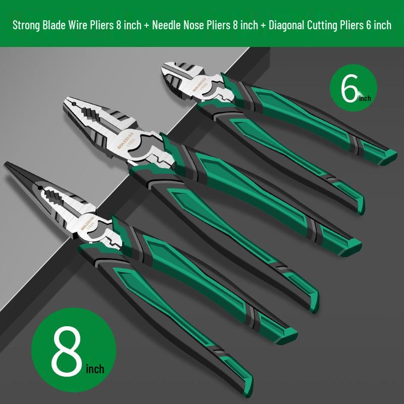 Multifunctional Industrial-Grade Pliers: Combination, Needle Nose, Diagonal Cutting, Eccentric, Strong Blade.