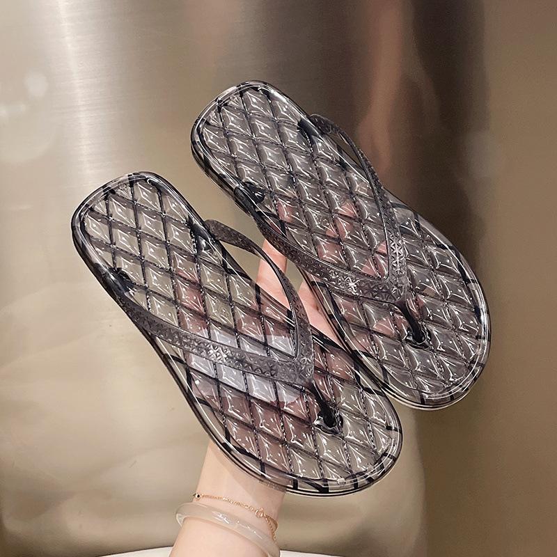 

Korean version of transparent crystal flip-flops fashion jelly women s non-slip foot pinch summer beach soft bottom cool light slippers 36-37 one size smaller