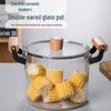 High Borosilicate Glass Soup Pot with Lid for Electric Stoves, Transparent Double Ear, Wood Handle.