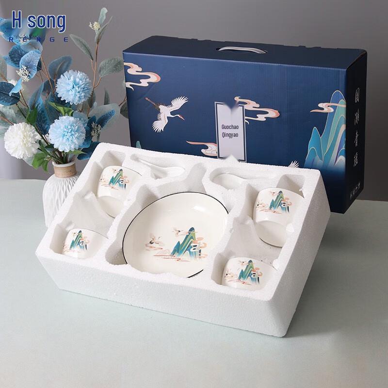 Ren Ge Chinese Style Crane Ceramic Dinnerware Gift Set Dinnerware Set