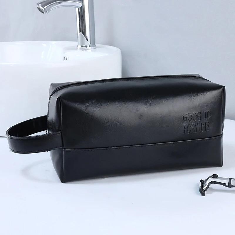 Mens Business Travel Bag Zipper Makeup Bags PU Leather Travel Toiletry Bag Cosmetics Organizer Storage Pouch Large Capacity