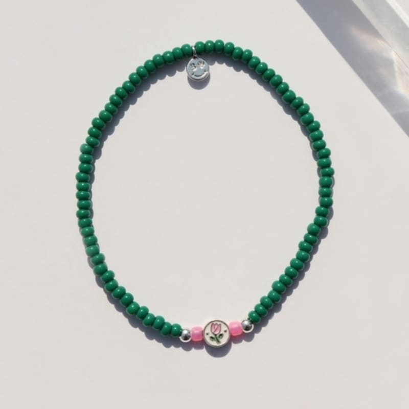 BONBEAU Ever Tulip Silver Charm Beads Bracelet Tulip Flower Silver Charm Color Bead Bracelet