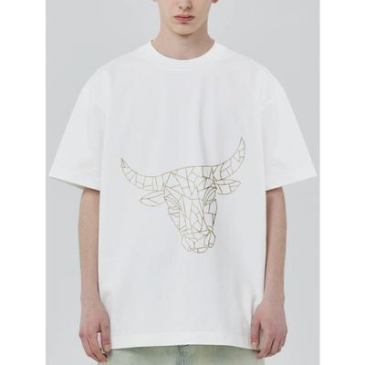 Geometrisches Stierkopf-Print T-Shirt Schwarz Unisex Lässiges Streetwear-Oberteil für Männer und Frauen
