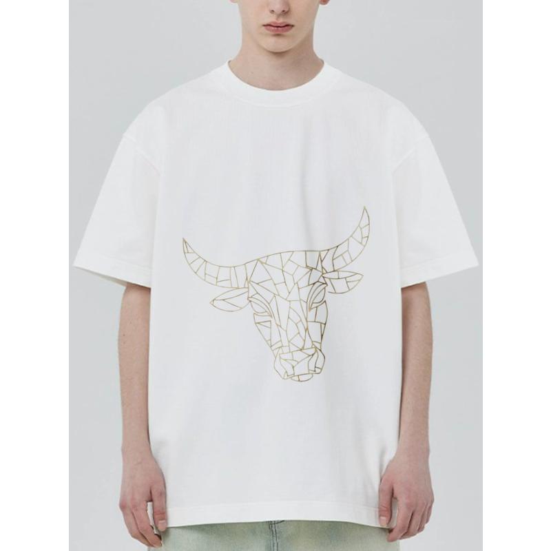 

Geometric Bull Head Print T Shirt Black Unisex Casual Streetwear Top for Men and Women XXXXL