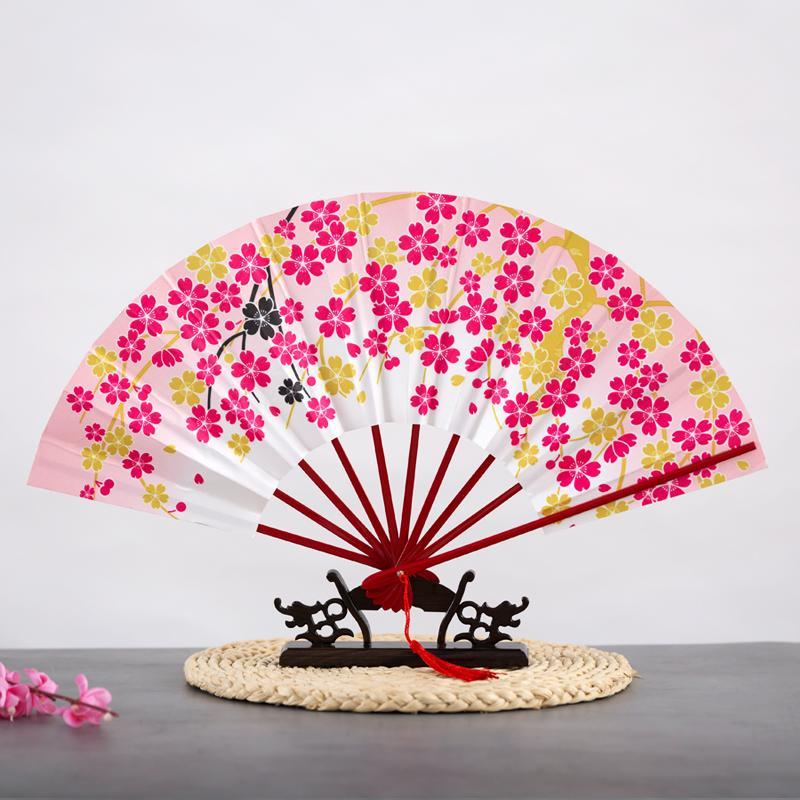 Ancient Chinese Style Golden Portable Folding Fan Bamboo Ribs Japanese Decor Stage Fan Girl Hanfu Dance Performance Hand Fan
