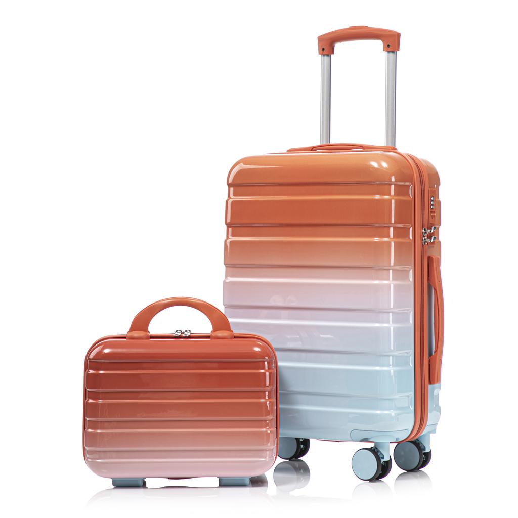 14"/20" 2-Piece PC Spinner Suitcase Set with Combination Lock & 14" Cosmetic Bag (Red)