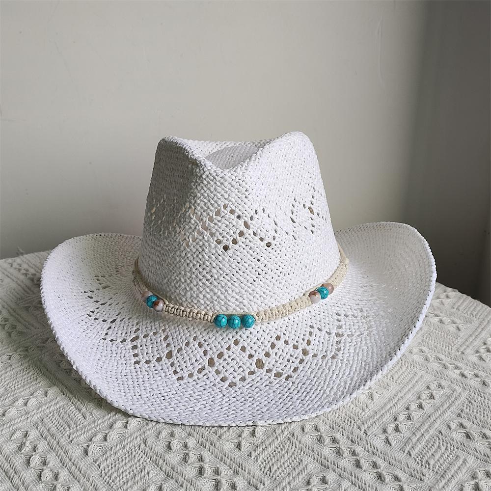 Summer Men's Women's Vintage Western Cowboy Hat Handmade Straw Weaving Beach Sun Hat Gentleman Lady Cowgirl Jazz Hat Bohemian