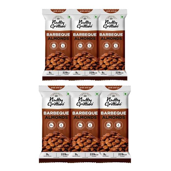 Nutty Gritties Grab And Go Barbeque Almonds | 240g (Each Pouch 40g, Pack of 6)