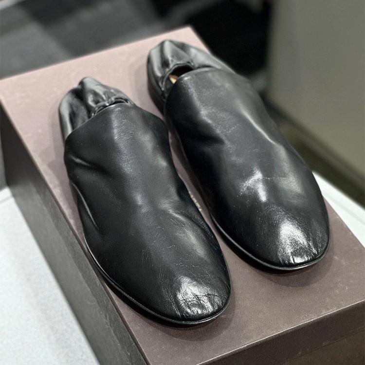 Genuine Leather~ Soft Leather Soft-soled Loafers Women's One-pedal Lazy Single Shoes Women's Sheepskin Flat-soled Black Retro Beanie Shoes