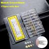 170Pcs/Box Watch Crown Parts Repair Tool Kits with Box Replacement Case Crown Stem Assorted Dome Flat Head Watch Accessories