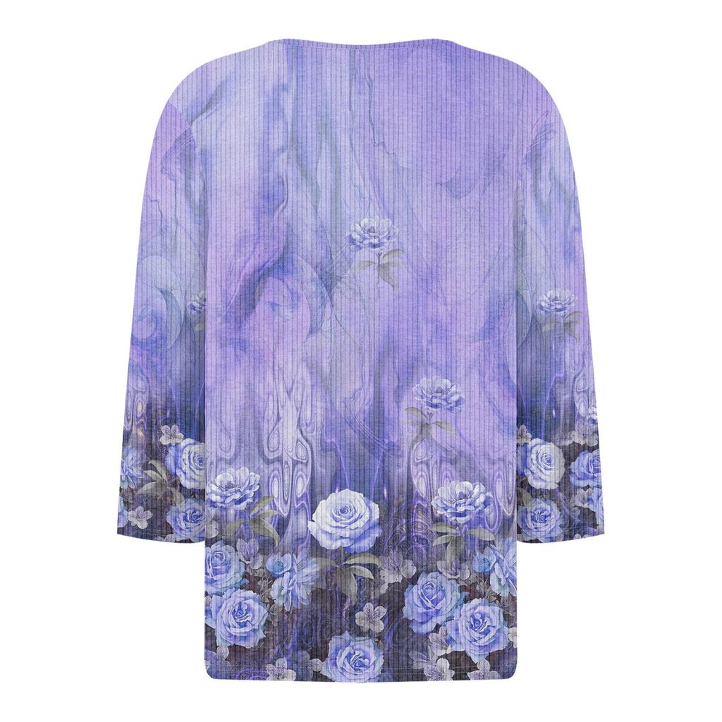 Women's T Shirt Tee Print Button 3/4 Sleeve Knit Sweater Daily Weekend Fashion Basic V- Neck Regular Top