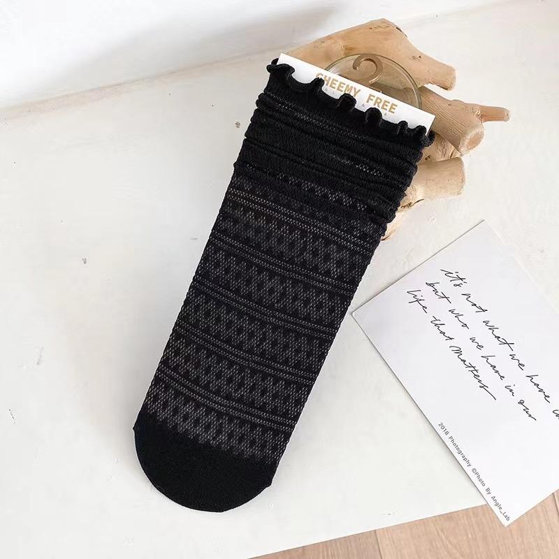 Spring Summer Fashion Women Socks Lady Long Black White Lace Harajuku Ruffle Casual Sweet Kawaii Floral Breathable Luxury Lolita