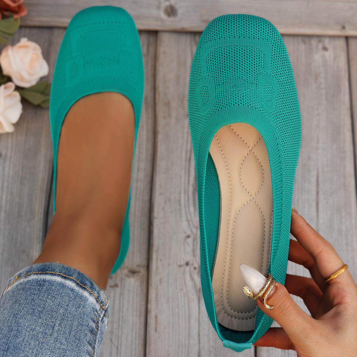 Весна и осень НОВЫЕ однотонные трикотажные женские туфли с мягкой подошвой удобные непромокаемые женские туфли на плоской подошве 42 зелёный 1700₽