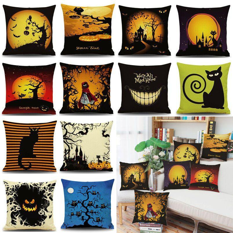 Elegant Cotton Linen Halloween Pumpkin Pillow Case For Home And Car Decor