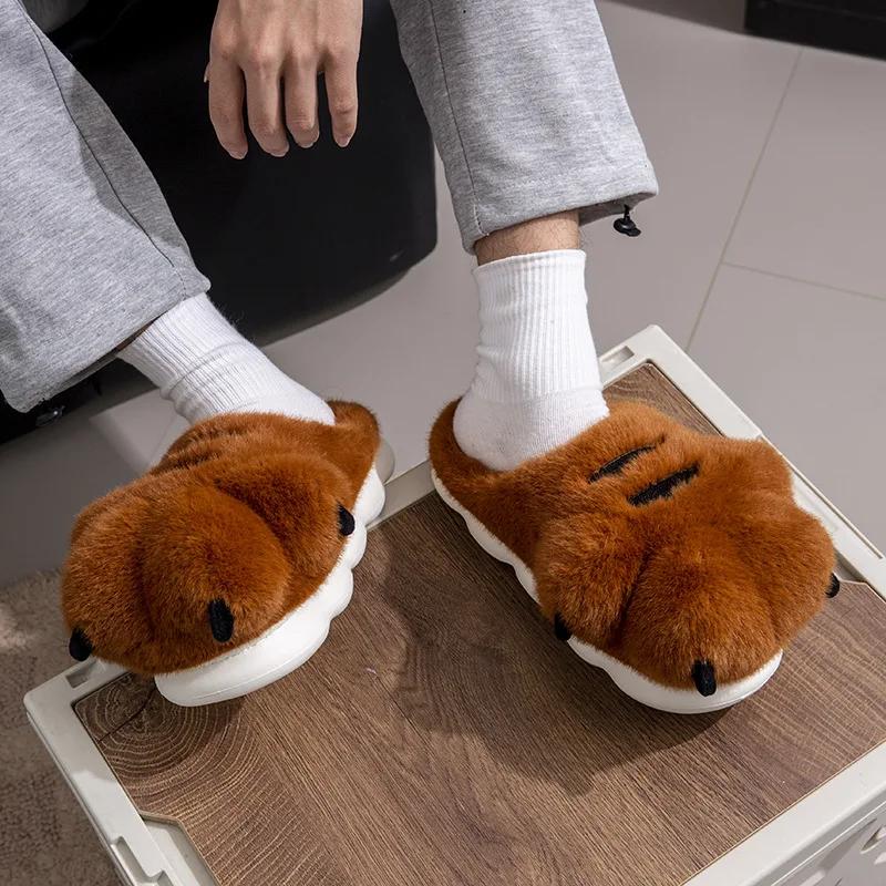 Fashion Soft Comfortable Warm Tiger Slippers Women Brown Animal Paw Shoes Female Male Unisex Creative Cartoon Plush Slipper Home Shoes