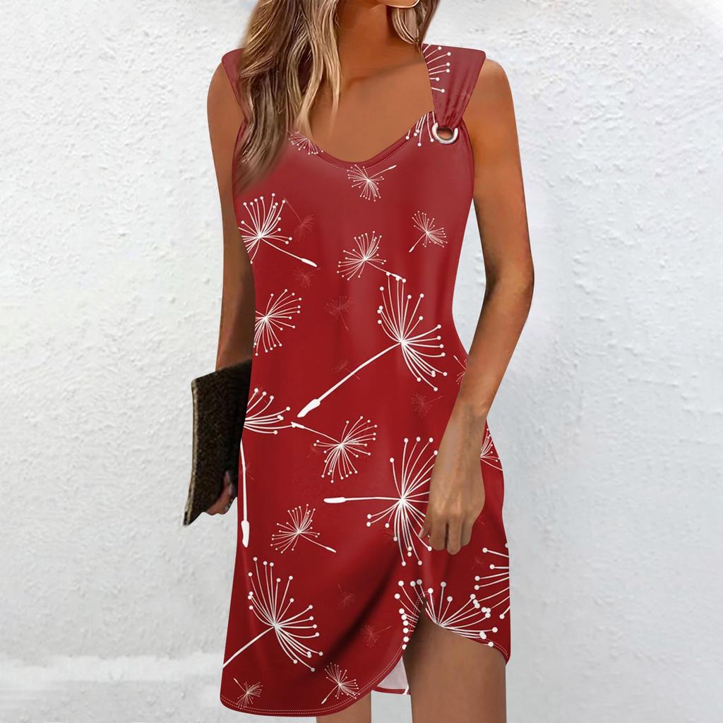 Damenmode Sexy Casual V-Ausschnitt Ärmellose Bedruckte Kleider