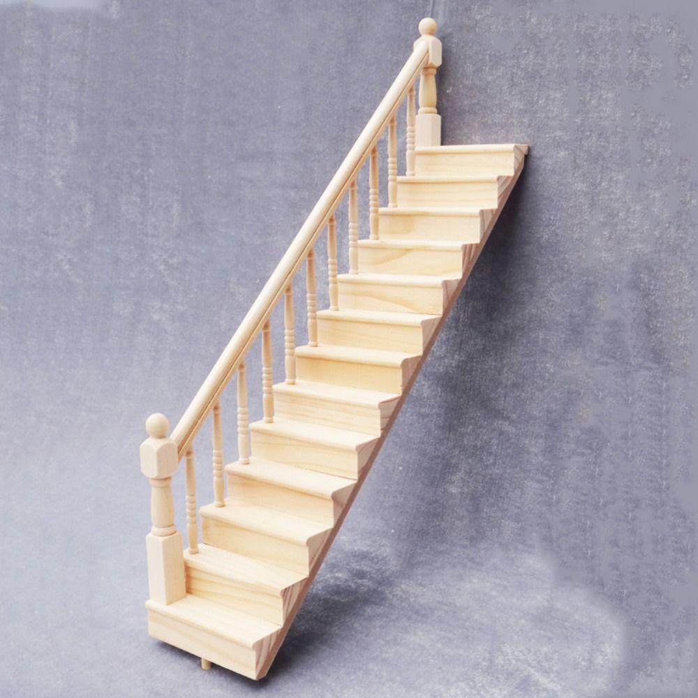 Pretend Play 1:12 Dollhouse Furniture Miniature Stairs with Handrail  Doll House Accessories