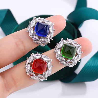 Hollow Mesh Bottom Sugar Tower High End Simulation Sapphire Ring for Women