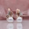 Rose Gold Color Imitation Pearl Earrings for Women Hollow Flower Drop Earrings Unique Design Elegant Delicate Bridal Wedding Jewelry