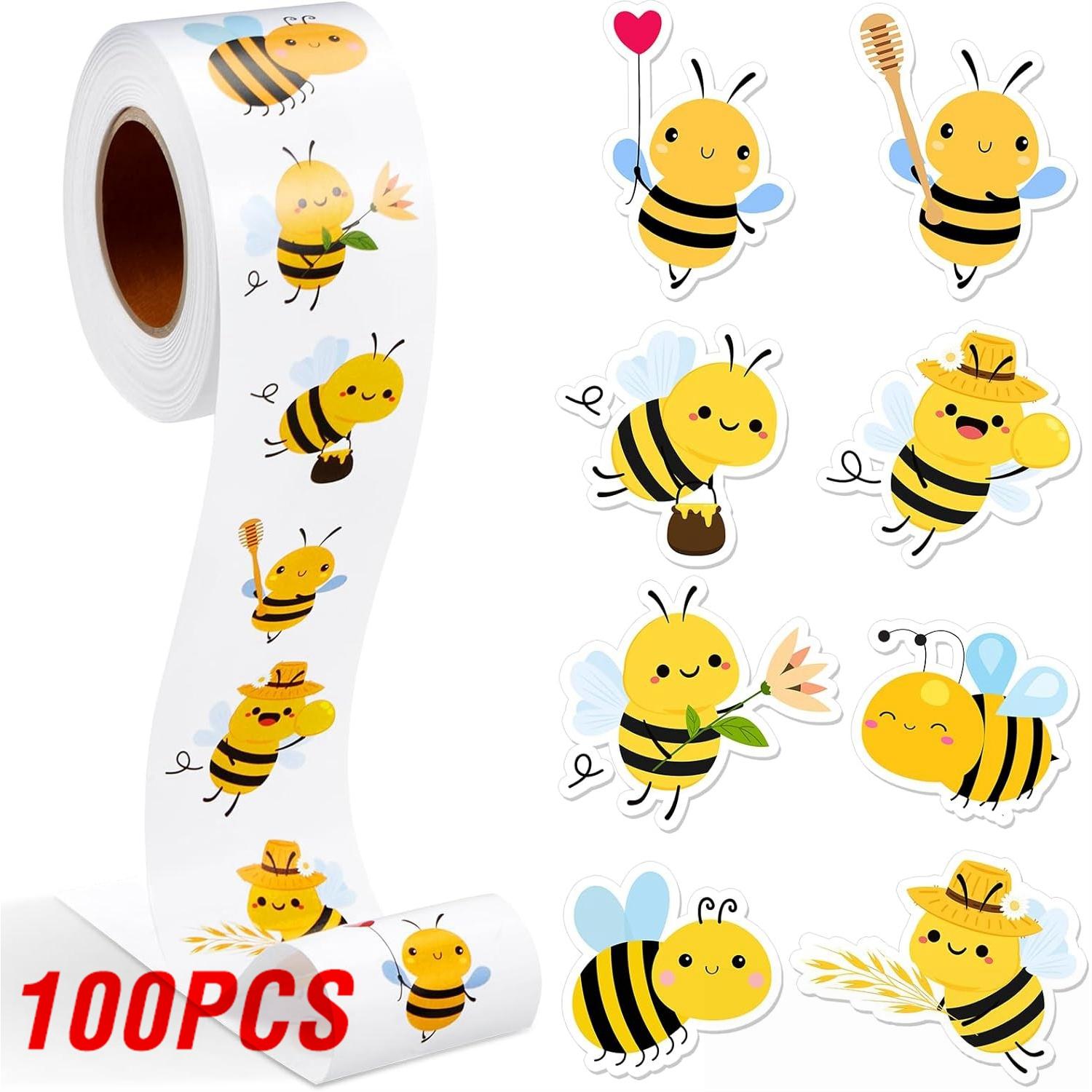 

100-500pcs Cartoon Bee Stickers Cute Animal Sticker Waterproof Self-Adhesive Paper Mobile Rewards Sealing Label Decal Stationery