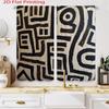 2D Flat   2pcs Black White Abstract Pattern Curtains - Modern Geometric Blackout Curtains with Brown Accent   Semi-Translucent Fab