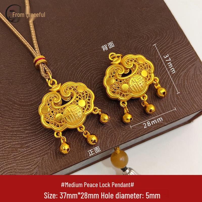 Gold Sand Eight Treasures Compass Pendant Necklace with Gourd Charm for Women