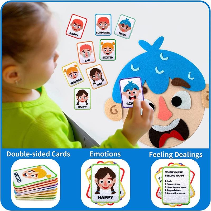 Felt Children Facial Expression Stickers Toy Stickers Facial Expression Changing Teaching Aids DIY Felt Expression Bags