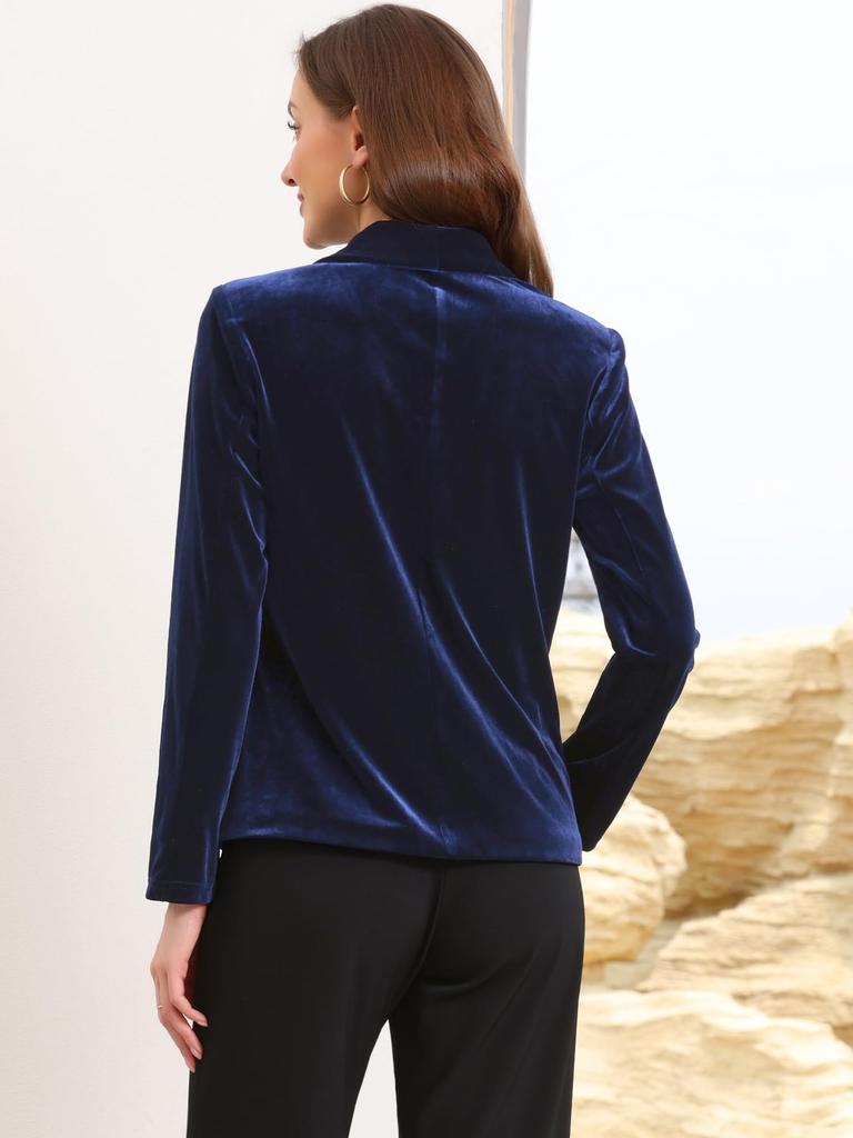 Allegra K Women's Velvet Blazer, Shawl Collar, Long Sleeve, Bottom Down, Business Suit Jacket, Royal Blue, Size M
