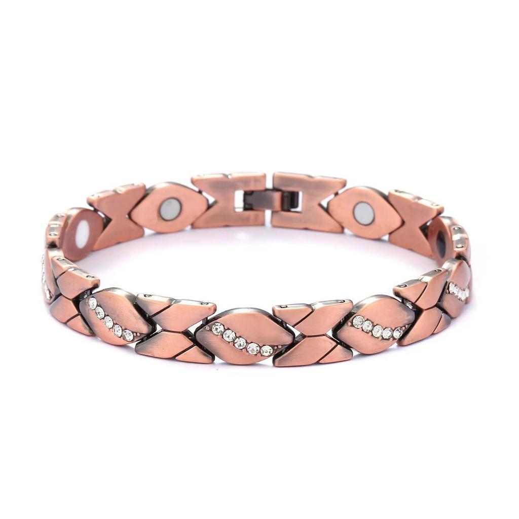 Bracciale Magnetico Rame Antico Rosso Retrò da Uomo - Design Regolabile a Riga Larga per Coppie