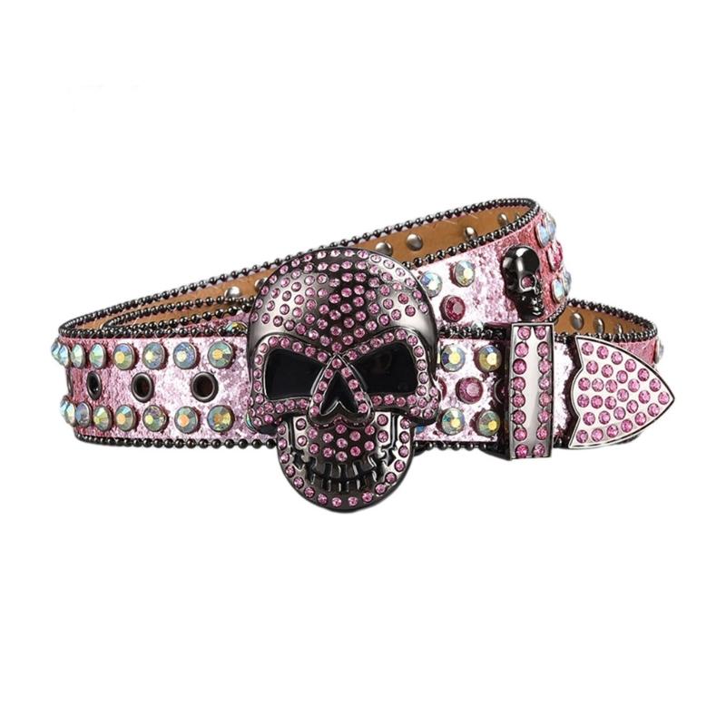 Women Rhinestones Belt for Jeans Skull Rivets Studded Waist Belt Blingbling Belt for Pants Cowboy Belt Waiststrap