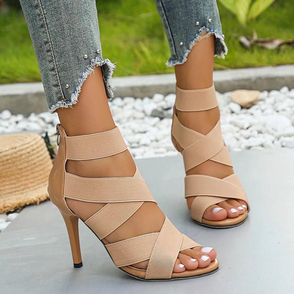 Fashion 2025 New Summer Women's High Heels Stiletto Women's Sandals Fashion All-match Zipper Sexy Open Toe Buckle Sandals Women Party