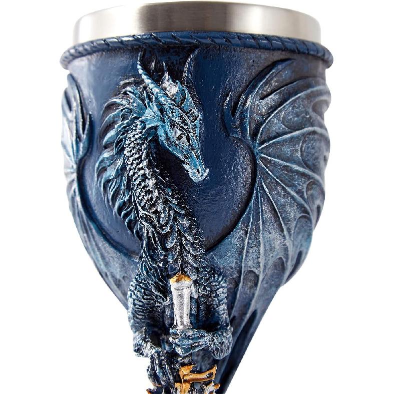 Blue Dragon Goblet Stainless Steel Dungeons and Dragons Gift Chalice Wine Goblet 7 Oz. (Blue Sword Dragon)