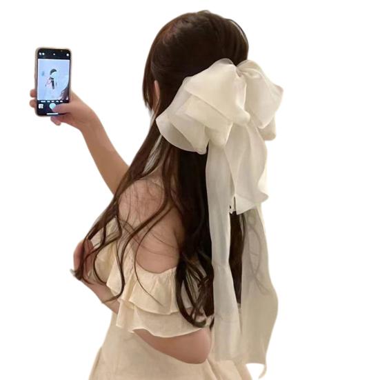 Women Hairpin Long Ribbon Oversized Spring Hair Clip Bowknot Decor Sweet Look Hair Styling Tool Hair
