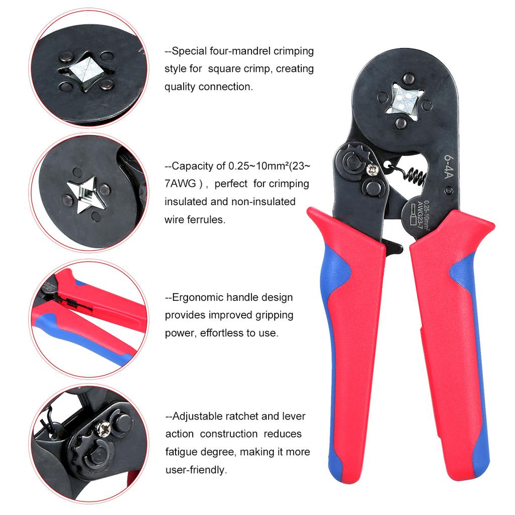 Ferrule Crimping Tool 0.25~10mm² 23~7AWG  Ferrule Crimper Pliers Self-adjustable Ratchet Wire Crimping Tool for Insulated Non-insulated Wire Ferrules