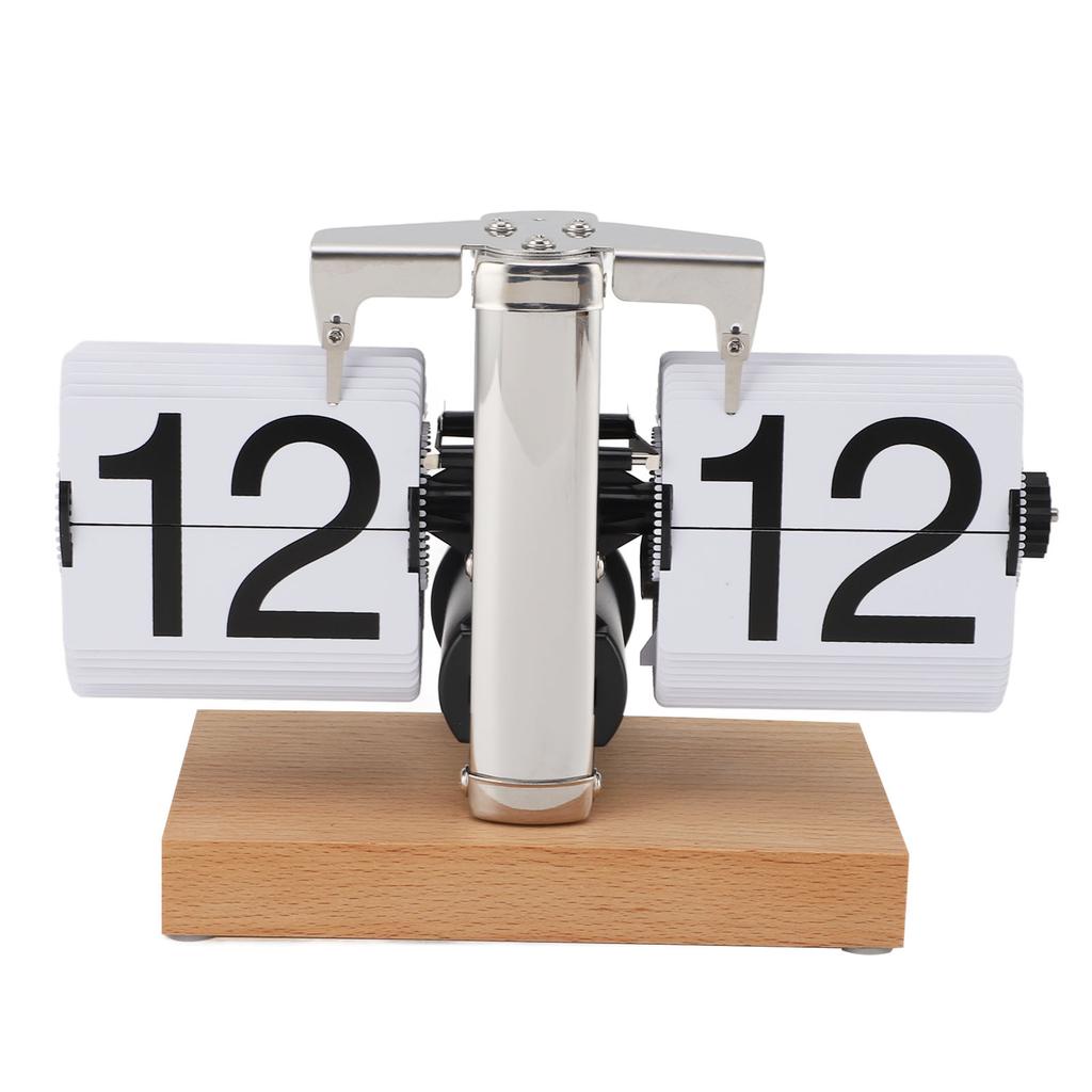 Retro Digitale Klappuhr Flip Schreibtischuhr Mechanisch Batteriebetrieben Heim Büro Dekor 24 Stunden Holzsockel Weiß
