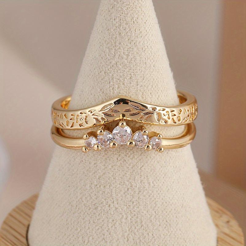 piece vintage elegant plated stackable ring set, circular synthetic zircon stackable rings 6